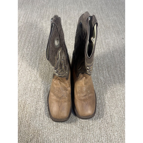 Old West Kids Cowboy Boots VB9113 Brown Tan Square Toe Western Riding Size 020 - Picture 3 of 6